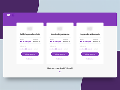 Car Insurance - Price page car insurance cards desktop interface iq plans price purple results ui ux web