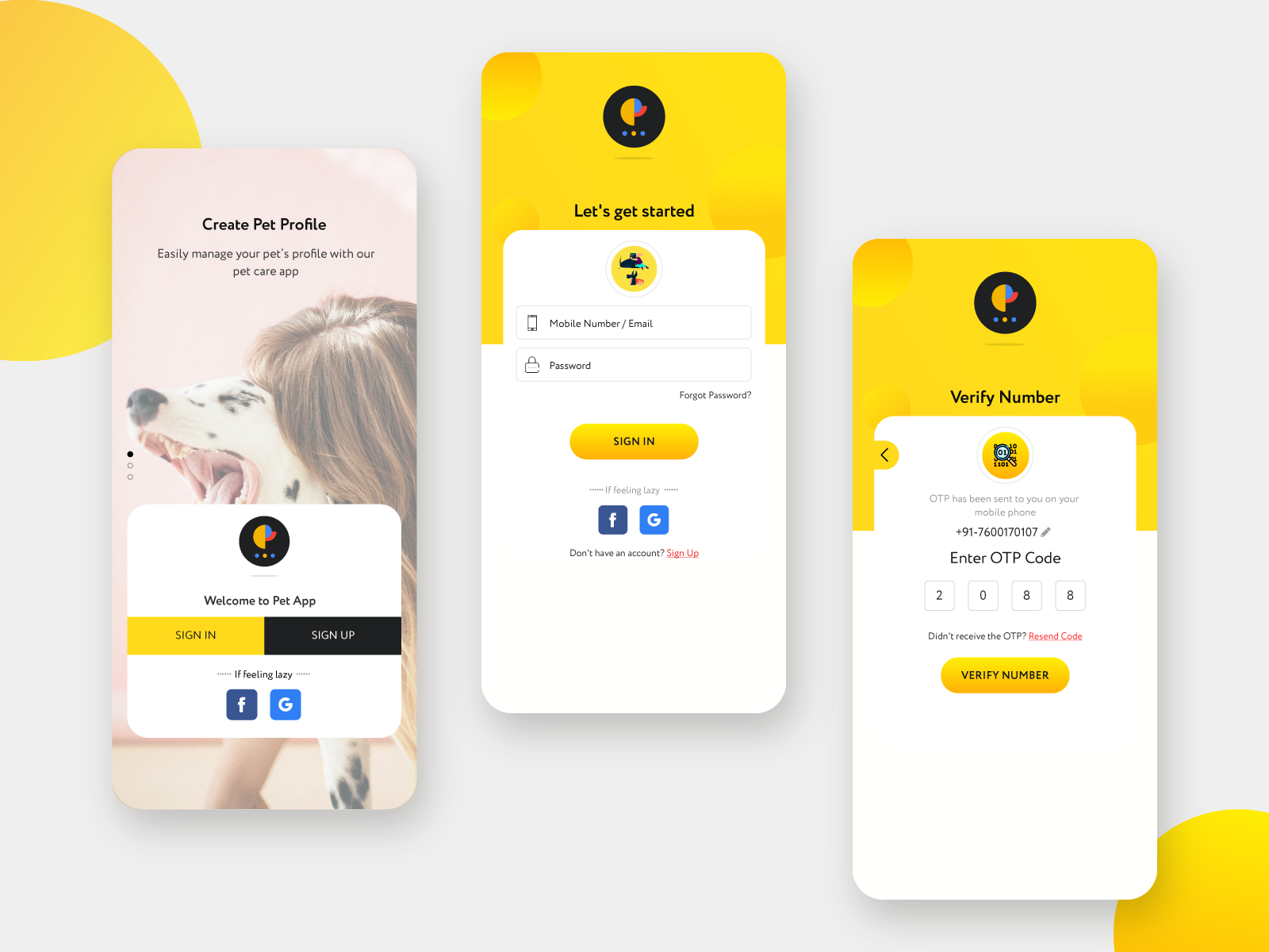 Pet App Login Concept by Ajay Bijlani on Dribbble