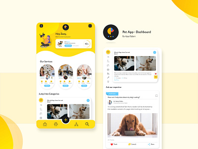 Pet App - Dashboard Concept adobe xd animals app app ui design dog flat mobile pet pet app pet care pet shop pets product ui ui design ui ux user inteface user inteface design ux