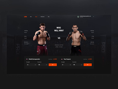 LIGA Khabib vs. Tony UFC Desktop interface ui ui design ux ux design web design