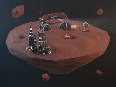 Lowpoly meteor island. futuristic landscape low poly meteor space.