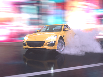 Drift on Neon Street. Mazda RX-8. c4d cars cinema 4d drift octane render