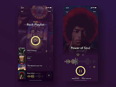 Music Player mobile music play player playlist purple rock sound ui wave