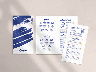 CRAVE Menu blue ink branding cafe logo caffe identity caffe menu caffè croissant design illustration ink ink drawing ink icons ink illustration menudesign pasrtyshop logo pastry