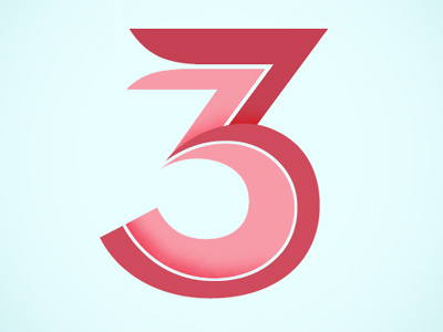 Three 3 inline numbers pink typography