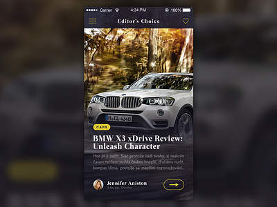 Blog/Magazine App animation app blog bmw car dark gif ios iphone layout news typography