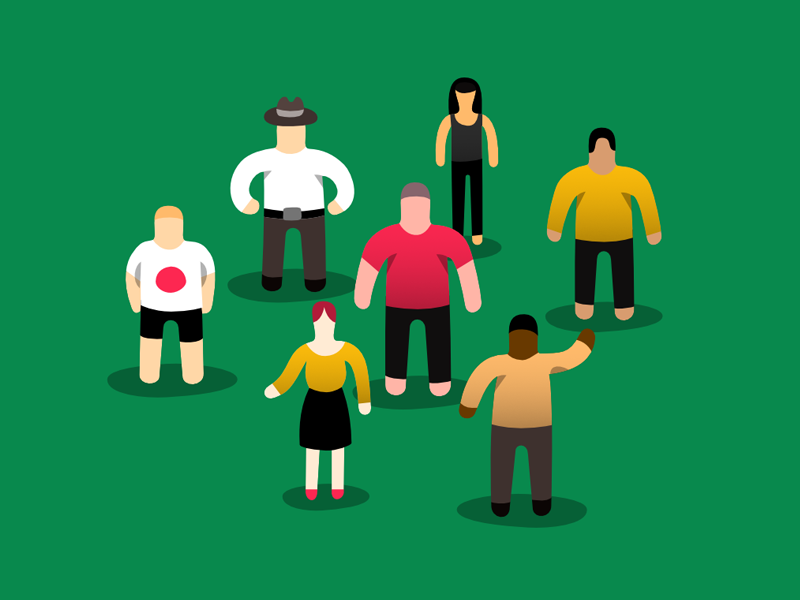 Etnographic Research group uxchecklist crowd woman man people green illustration research