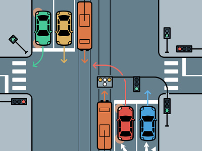 Crossroads arrows blue car crossroad grey illustration infographics learn moto road street traffic