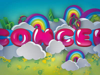 Concept bubble clouds letters music rainbow type typography vector weapons