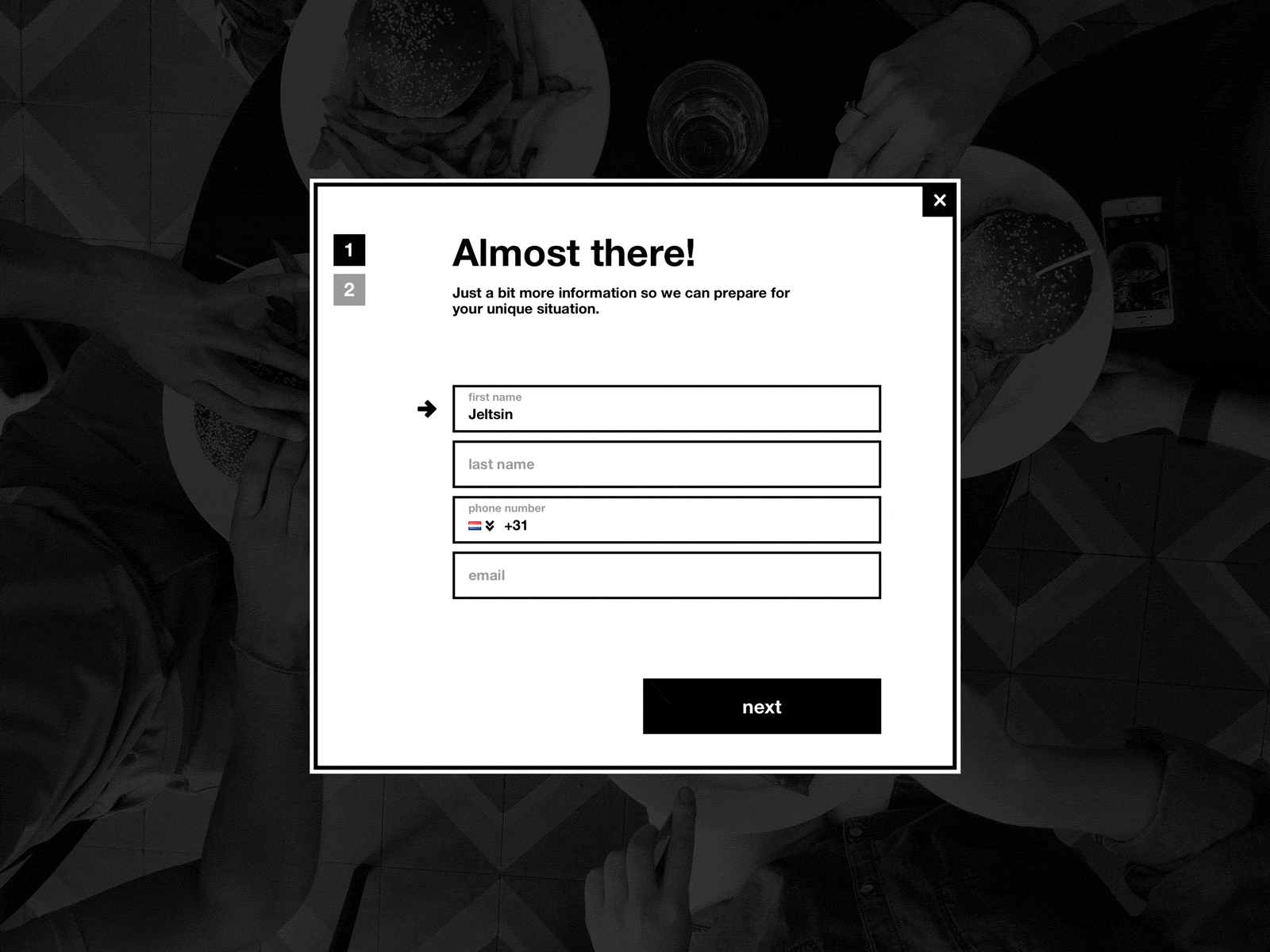 Sign-up flow with custom international phone country code picker account b2b country code enterprise european form interaction interface international sign up telephone typography ui usability ux validation website