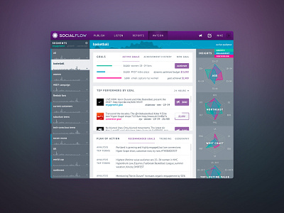 SocialFlow + Watson app b2b enterprise saas data visualization design graphic design graphs infographic information design interface machine learning radial graph social media sparkline ui ux