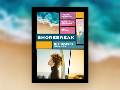 Adobe tutorial project: learn the gap tool in Adobe InDesign adobe indesign cc film movie graphic design mondrian ocean poster primary colors retro surfing tutorial sample project