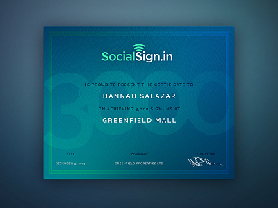 SocialSign.in Client Achievement Certificate account management celebration certificate client graduation print success