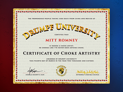 Drumpf University Certification certificate debate diploma drumpf election gop parody politics print republican trump