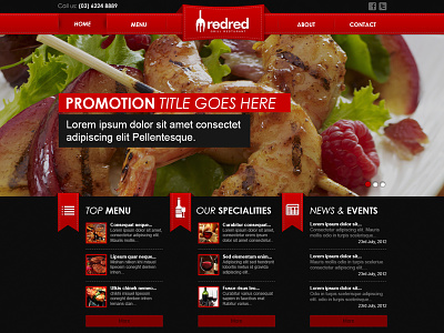 Website Template clean custom food layout menu red restaurant ui ux website wine