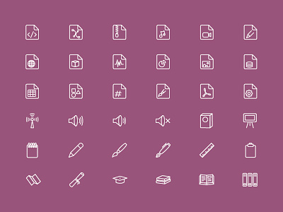 LineIconSet Part 8 books clipboard documents education files format icons illustration pen sound vector video