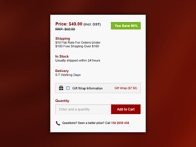 Product Detail Widget button cart cart detail detail gift icon product detail red ui ux widget