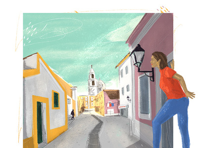Hometown color digital drawing handmade illustration street town village