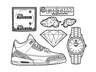 Y&F - "The Necessities" diamond illustration jewelry jordan tshirt watch weed