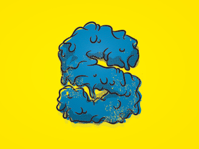 S. alphabet blue goop graphic illustration letter melted texture yellow