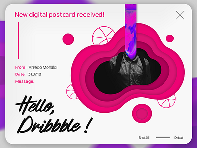 Hello, Dribbble! debut digital digital design glitch graphic design postcard ui visual