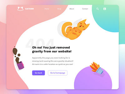 A colorful and friendly 404 page 404 button cat coffee colorful digital friendly gravity homepage illustration art plant ui ux