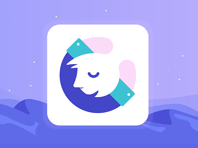 Self-help app icon app blue brand calm character concept face flat hands hug icon identity kid logo mobile negative space relax sleep