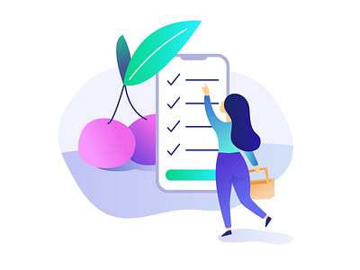 llustration - Making Lists app character cherry flat girl gradient illustration iphone x list recipe vector vibrant