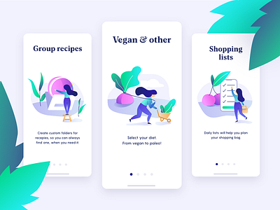 Onboarding - Beetroot app bright character color cooking flat gradient hair illustration ios onboarding pink purple recipe screen ui vector veg vibrant welcome