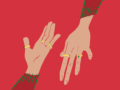 5 Gold Rings 12 days of christmas christmas gold hands illustration red