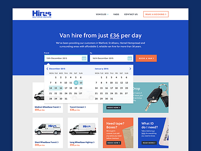 Van Hire Home Page booking calendar desktop flat sans serif ui website