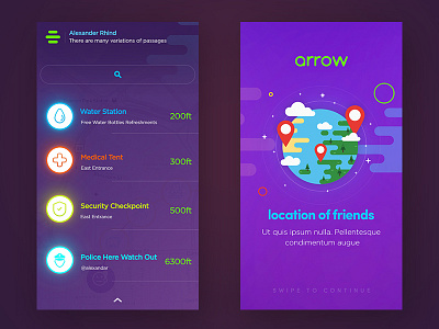Arrow App app arrow color down drop festival list logo map music search social