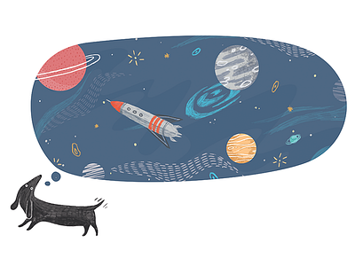 Dreaming about space book children book crayons dachshund dog dream illustration rocket space