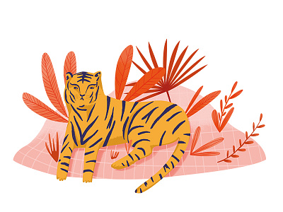 hello tiger! animal fuger illustration jungle nature orange wild