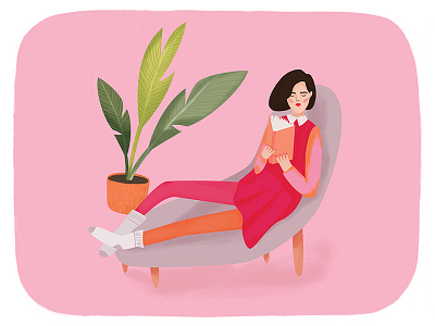 Saturday is for reading! book fashion girl illustration orange pink plant read
