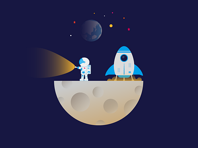 Explore astronauts explore illustrated light moon space