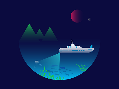 Seabed illustration light moon night seabed submarine