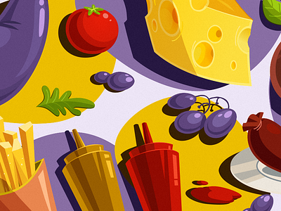 Fewd cheese drawing eggplant food fries fruit grapes illustration ketchup mustard tomato