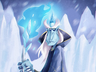 Grumpy Ice Warlock character cold ice illustration mountains snow winter