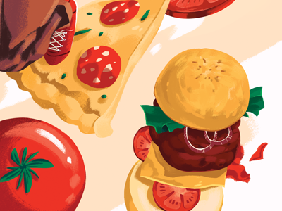 Yum! burger food illustration painting pizza tomato