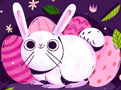 Easter Postcard #1 animal bunny cute digital easter eggs fluffy illustration pink