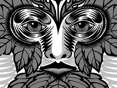 Greenman with tone animal floral green man ithacaillustration m pen and ink qcassetti