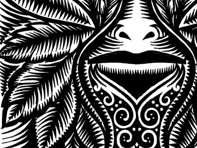 Greenman Mouth animal floral green man ithacaillustration m pen and ink qcassetti