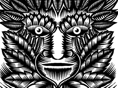 Greenman Redux animal floral green man ithacaillustration m pen and ink qcassetti