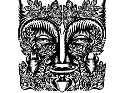 Green Man Acorn2 black and white decorative drawing environment greenman illustration acorn leaf leaves line line drawing nature
