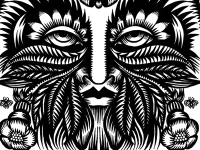 Greenman17 black and white decorative drawing environment greenman illustration acorn leaf leaves line line drawing nature