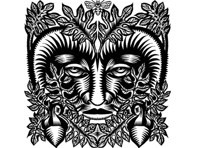 Greenman 18 black and white decorative drawing environment greenman illustration acorn leaf leaves line line drawing nature