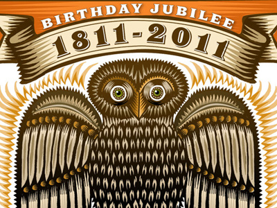 Ulysses Philomathic Library Birthday Poster bird brush decorative illustration illustration ithaca owl pattern pen and ink poster qcassetti trumansburg