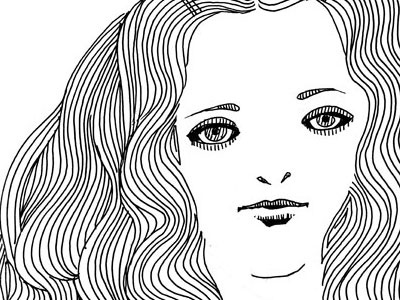 Long Curls black and white decorative girl illustration line line drawing qcassetti woman