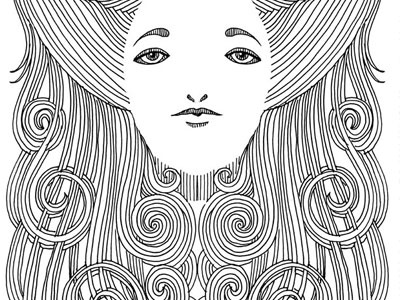 Moonface black and white drawing hair ithaca line line drawing qcassetti trumansburg woman